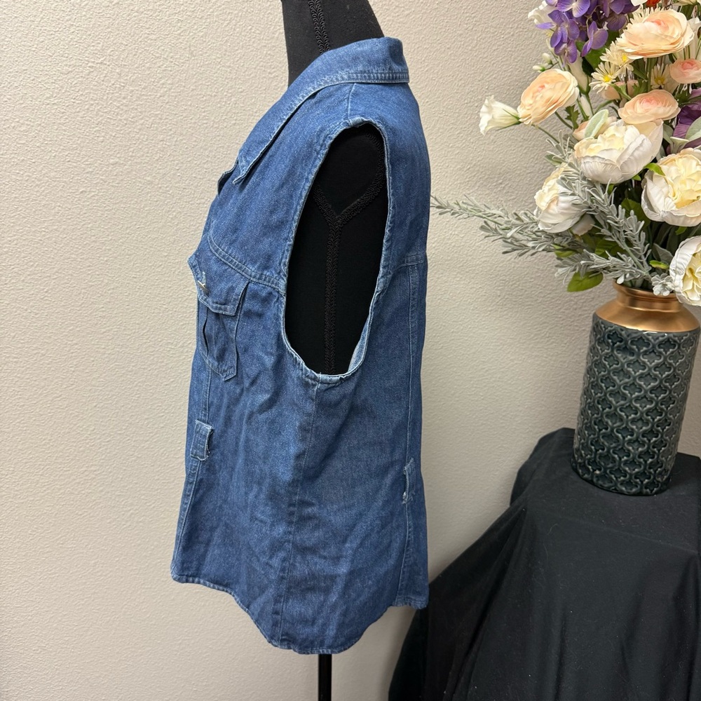 River Ridge Co. Denim Vest L Button Front Western Utility Vintage Rodeo Layer - Picture 2 of 8